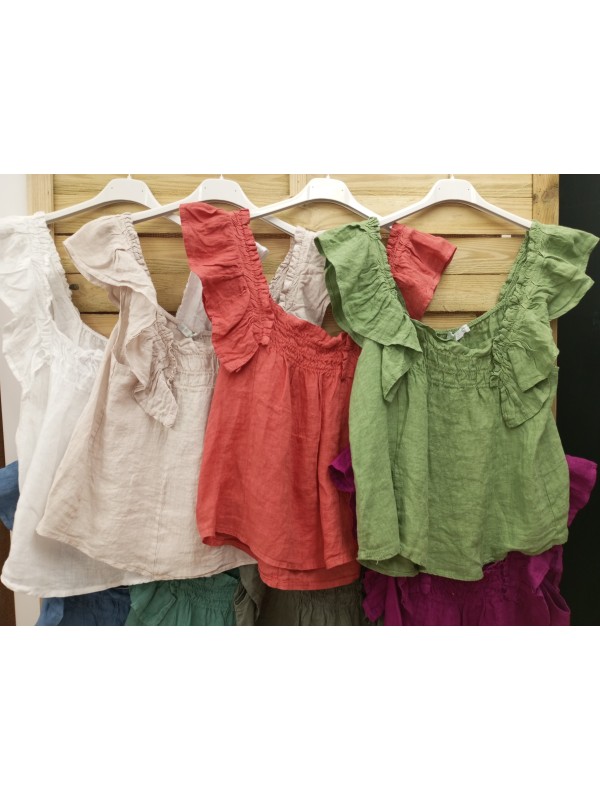 camisa lino de sisa lisa con volantito