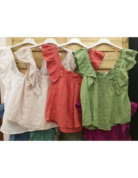 camisa lino de sisa lisa con volantito