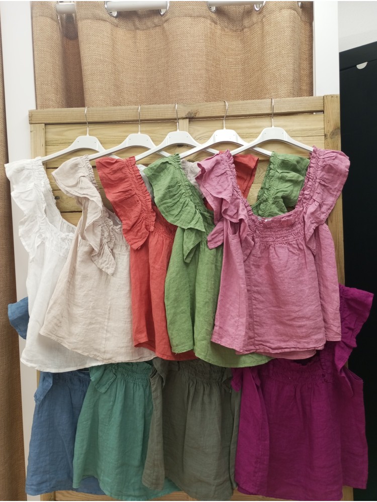 camisa lino de sisa lisa con volantito