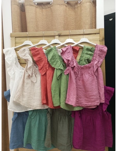 camisa lino de sisa lisa con volantito