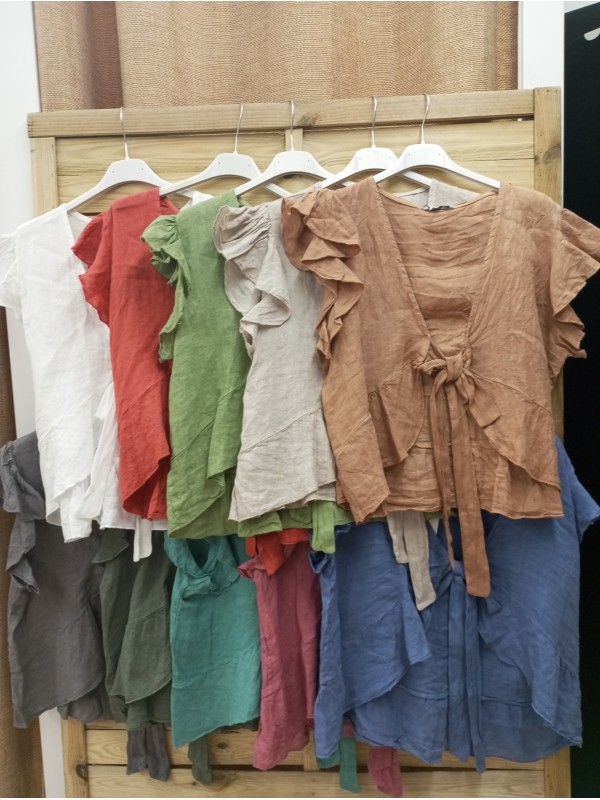 chaleco de lino con lazo y volantito