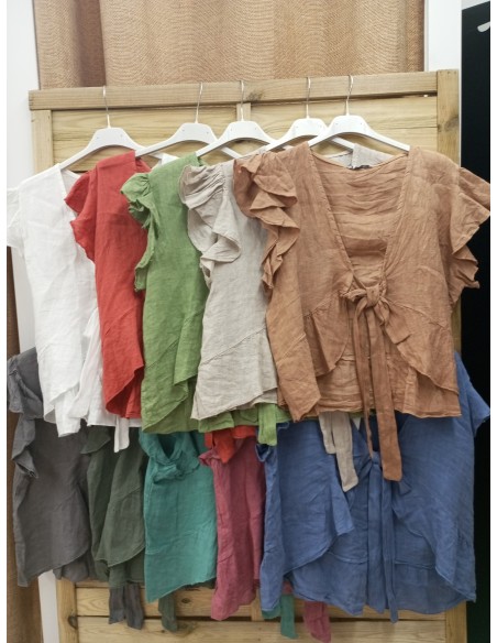 chaleco de lino con lazo y volantito