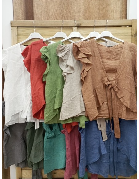 chaleco de lino con lazo y volantito