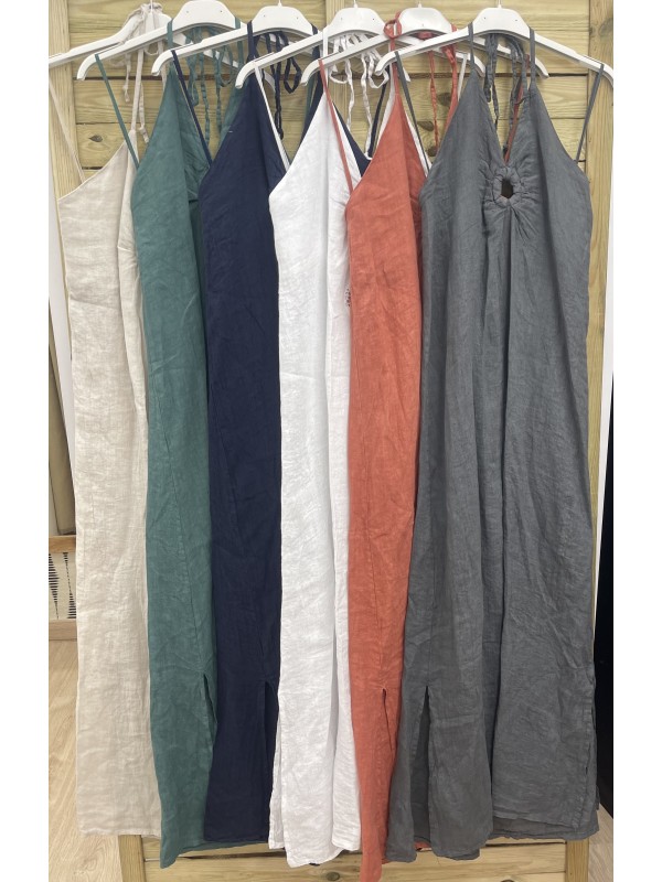 Vestido largo de lino aro delantero