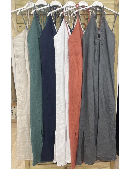 Vestido largo de lino aro delantero