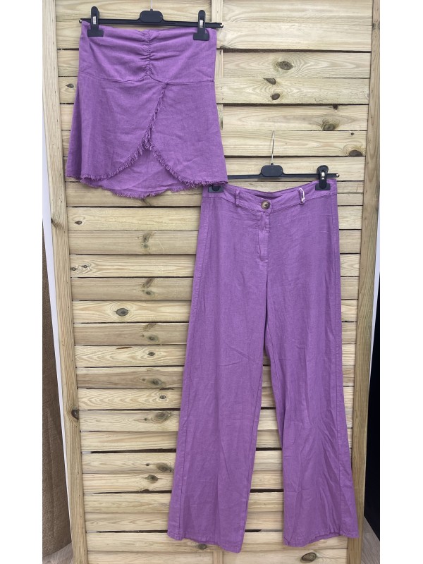 Pantalon recto de lino con boton y cremallera 2