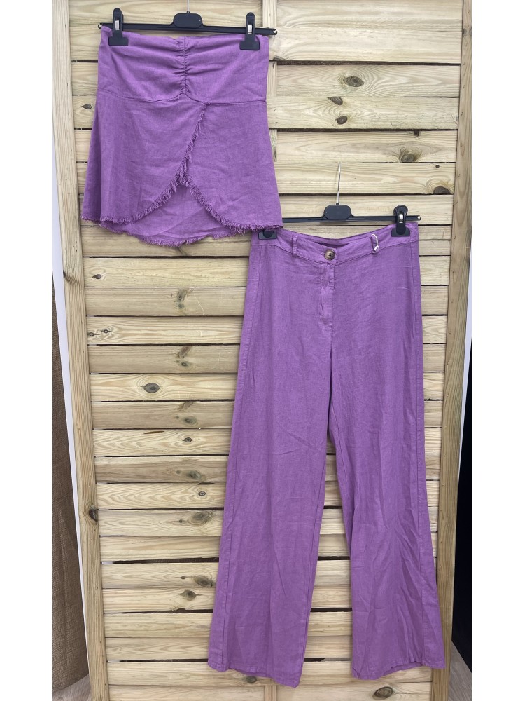 Pantalon recto de lino con boton y cremallera