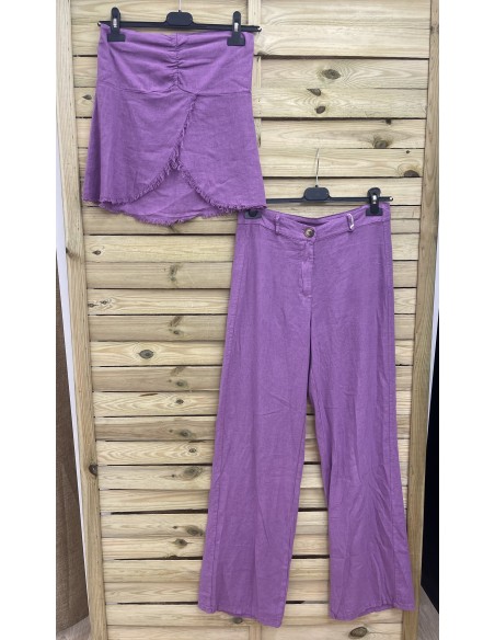 Pantalon recto de lino con boton y cremallera