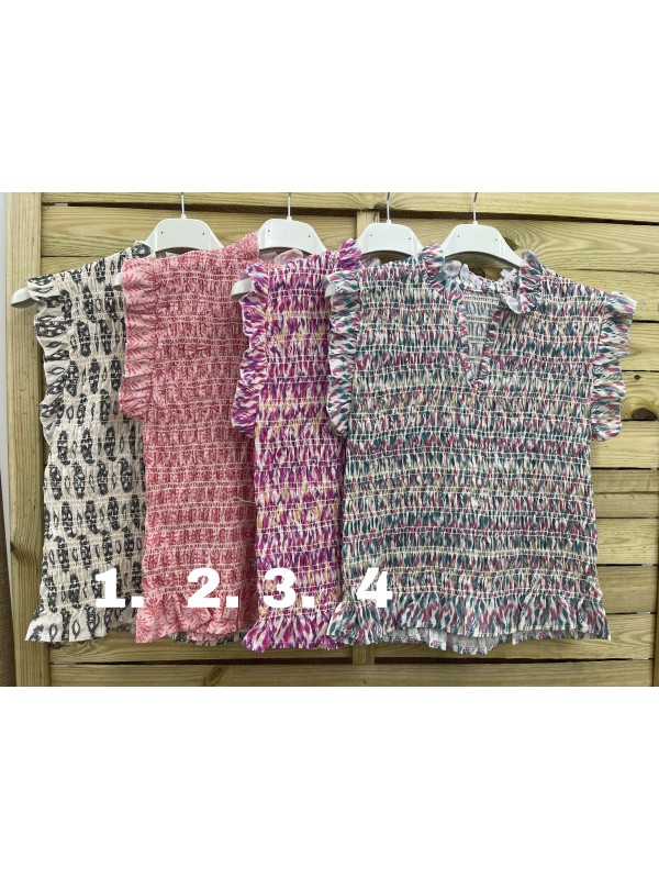 Camisa estampada fruncida de pico