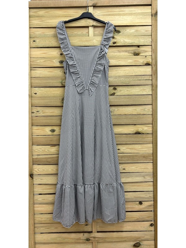 Vestido mini vichy con volante pico