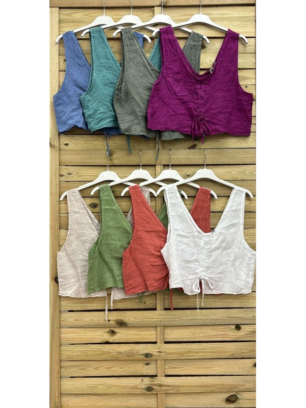 Top de lino corto tirantes y cordon