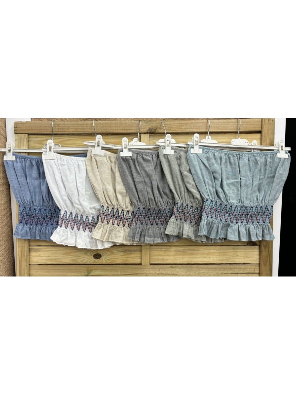 Top palabra bajo fruncido zig zag