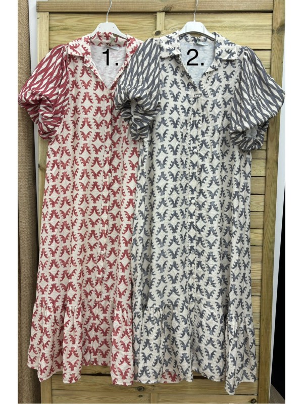 Vestido estampado manga abullonada