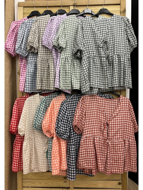 Camisa vichy doble lazo con corte y vuelo