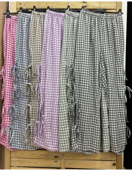 Pantalon vichy con cordones laterales