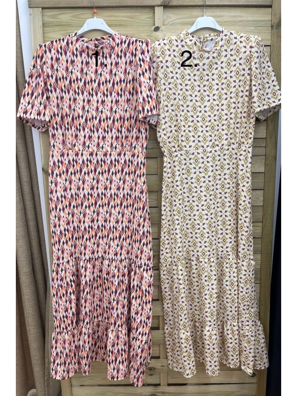 Vestido largo estampado corte y volante