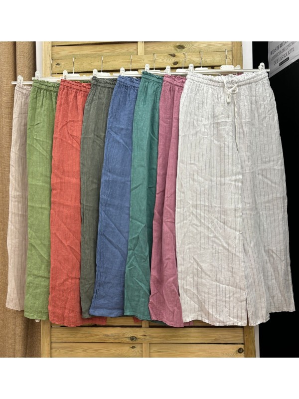 Pantalon largo lino raya negra
