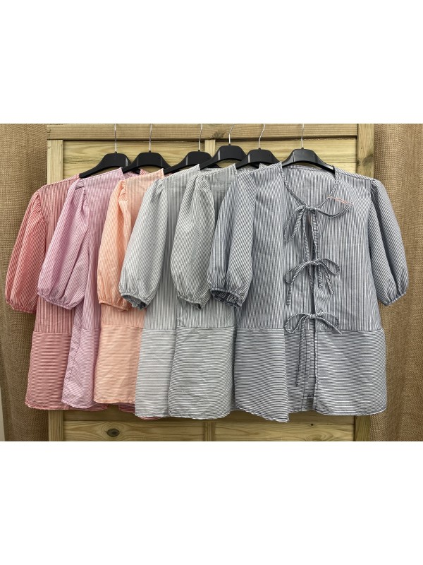 Camisa triple lazo de rayitas con corte