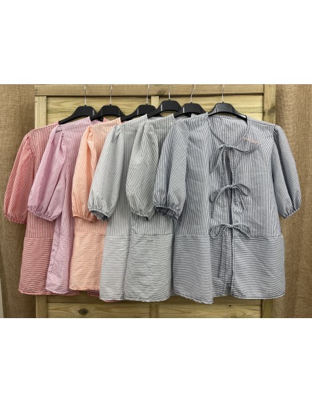 Camisa triple lazo de rayitas con corte