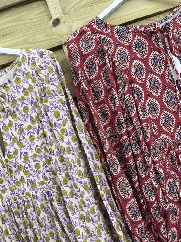 Vestido largo estampado manga abullonada 2