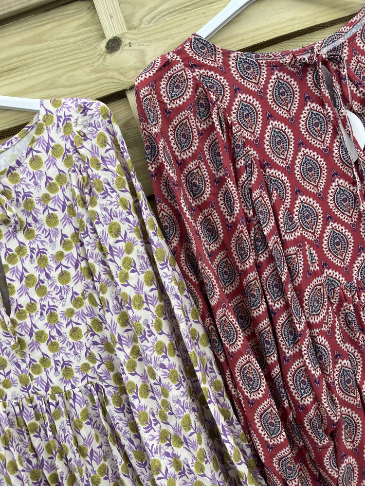 Vestido largo estampado manga abullonada