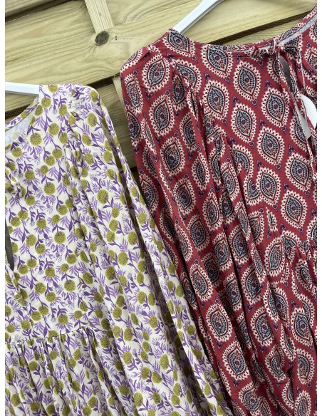 Vestido largo estampado manga abullonada