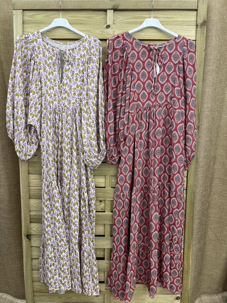 Vestido largo estampado manga abullonada