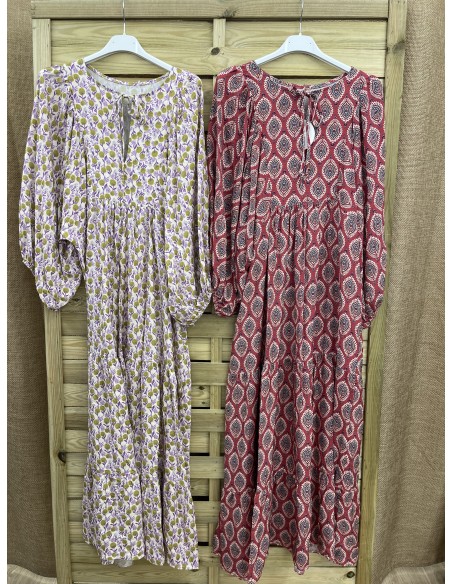 Vestido largo estampado manga abullonada