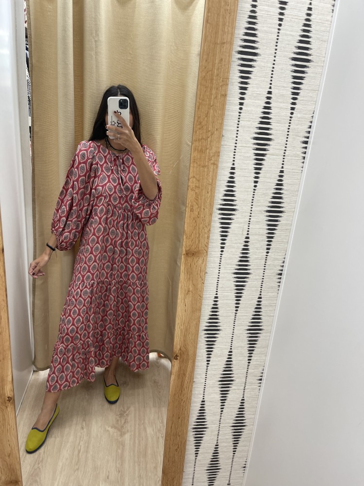 Vestido largo estampado manga abullonada