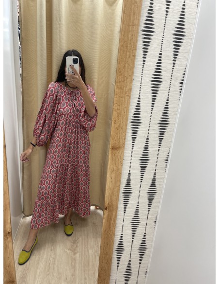 Vestido largo estampado manga abullonada