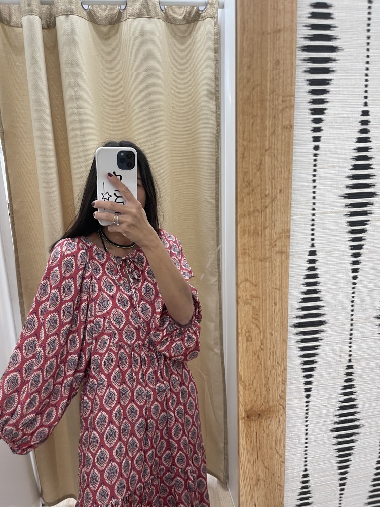 Vestido largo estampado manga abullonada