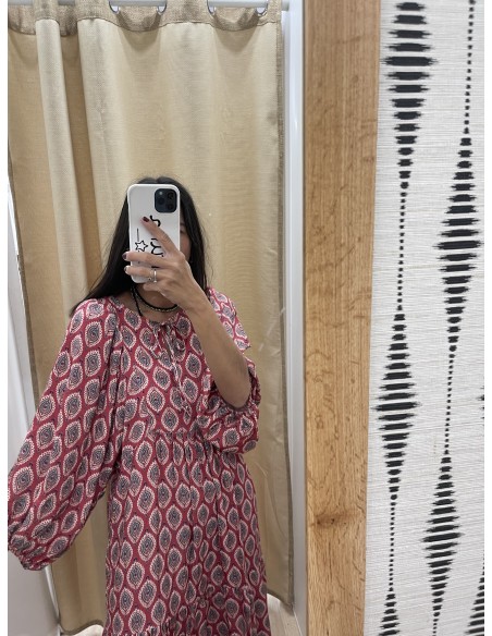 Vestido largo estampado manga abullonada