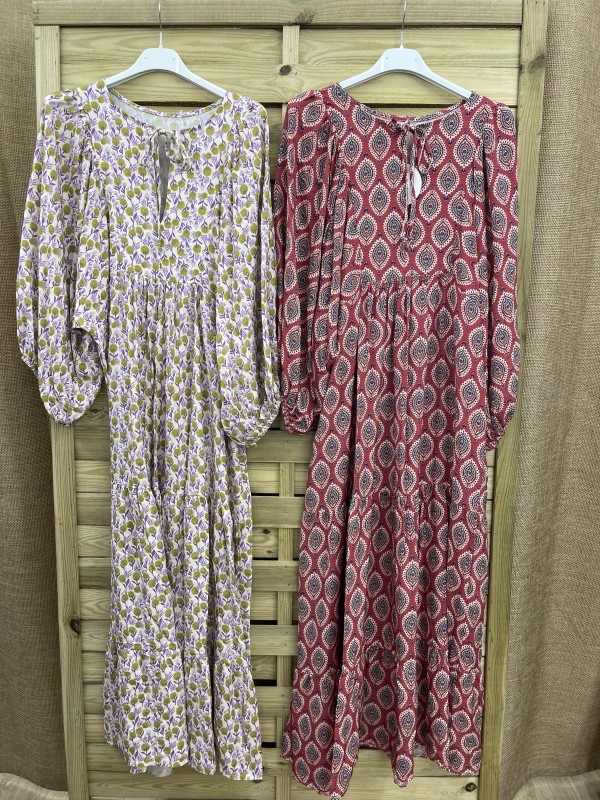 Vestido largo estampado manga abullonada