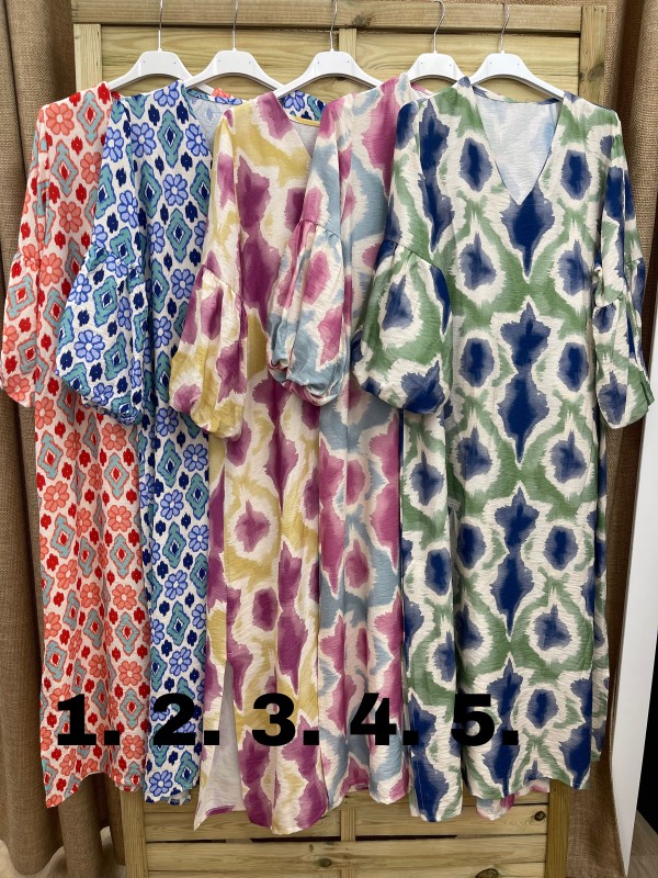 Vestido estampado manga abullonada con corte