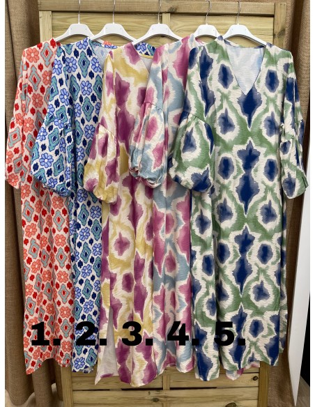 Vestido estampado manga abullonada con corte