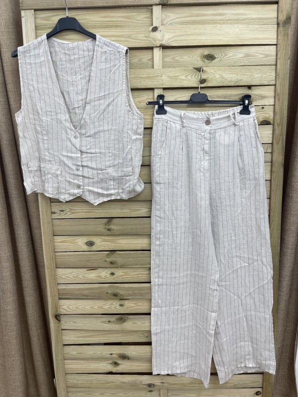 Pantalon de lino rayitas con boton y cremallera