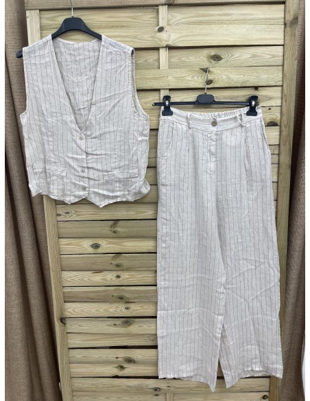 Pantalon de lino rayitas con boton y cremallera
