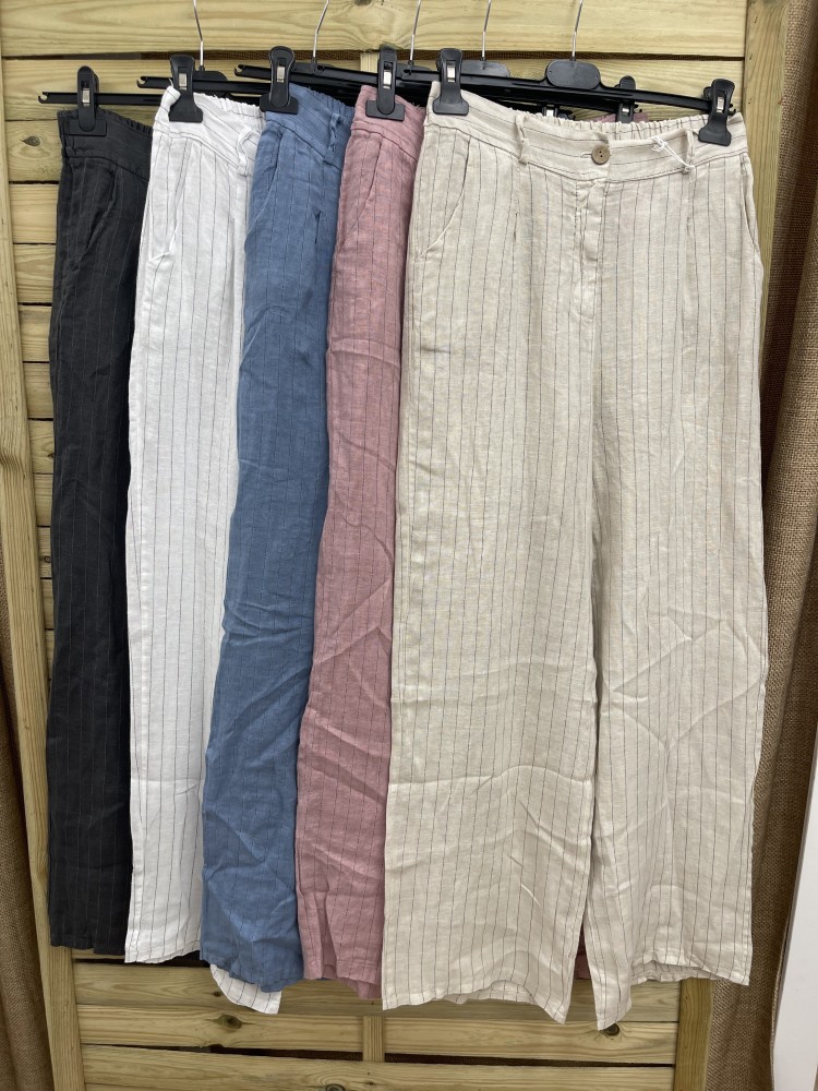 Pantalon de lino rayitas con boton y cremallera