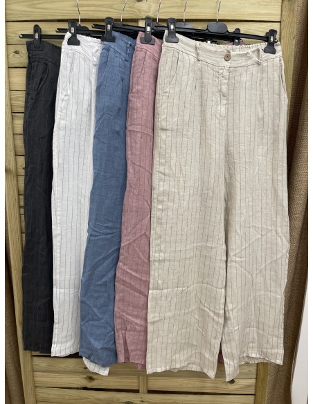 Pantalon de lino rayitas con boton y cremallera