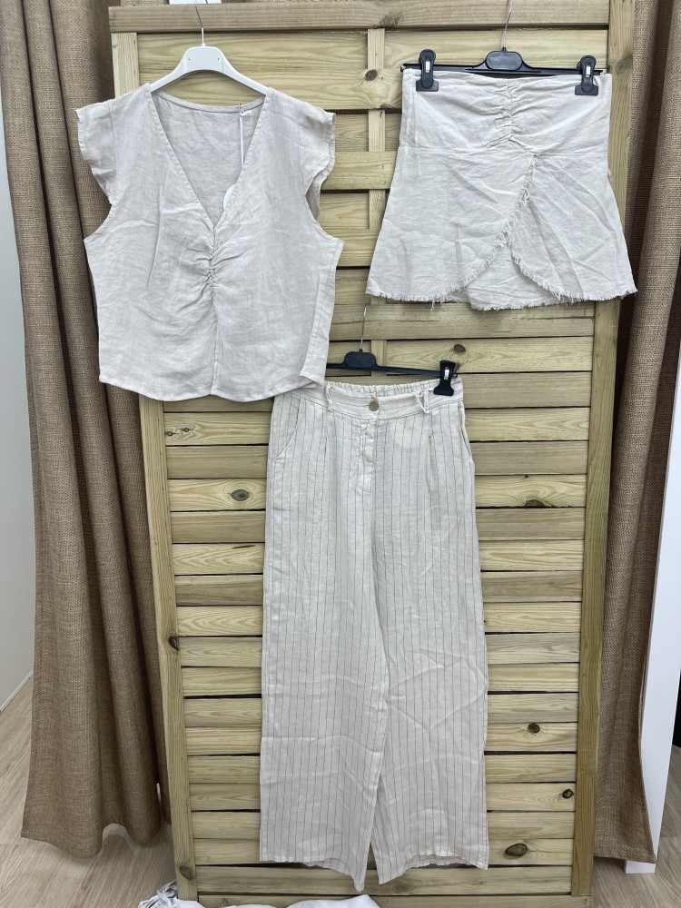 Pantalon de lino rayitas con boton y cremallera