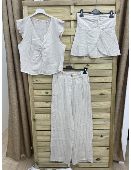 Pantalon de lino rayitas con boton y cremallera