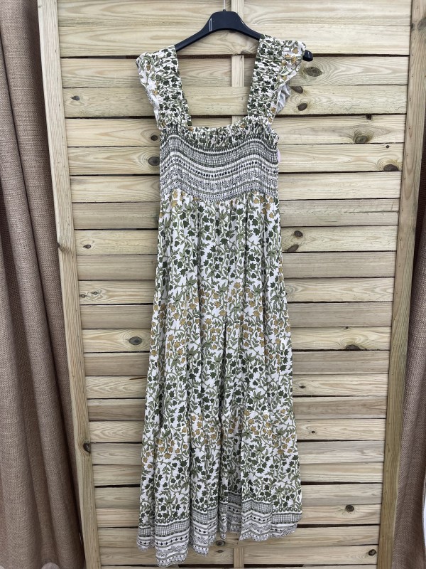 Vestido de sisa estampado con pecho fruncido