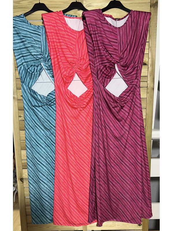 Vestido largo rayas abertura delantera