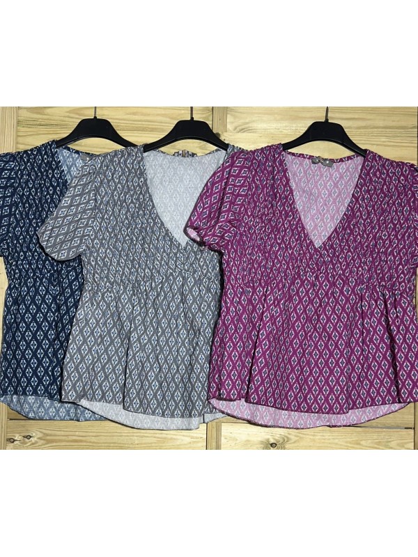 Camisa estampada con pico y pecho fruncido 2