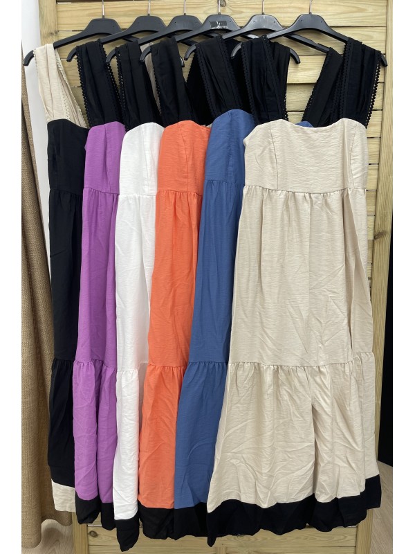 Vestido largo de sisa bicolor