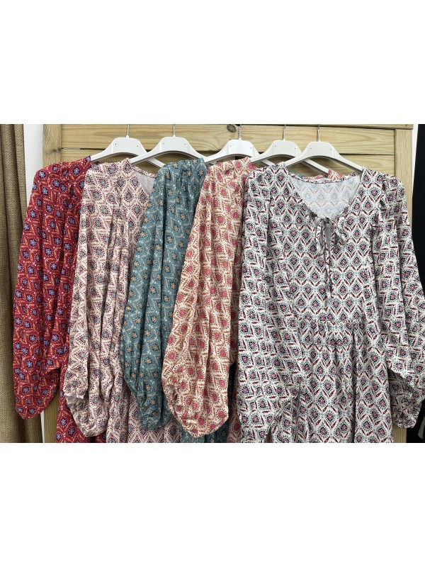 Vestido manga abullonada estampado gota 2