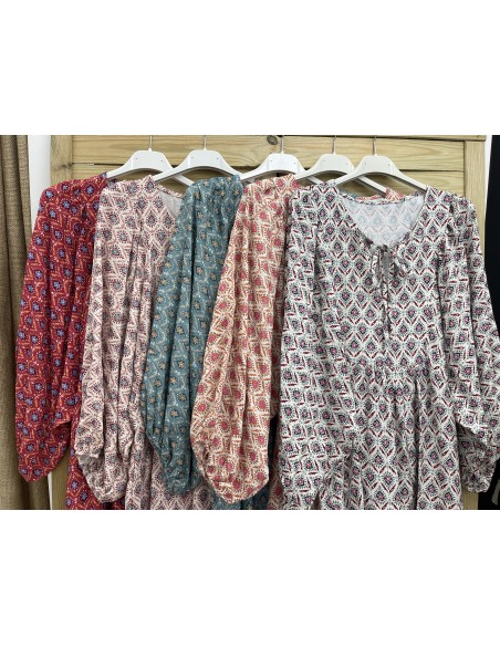 Vestido manga abullonada estampado gota