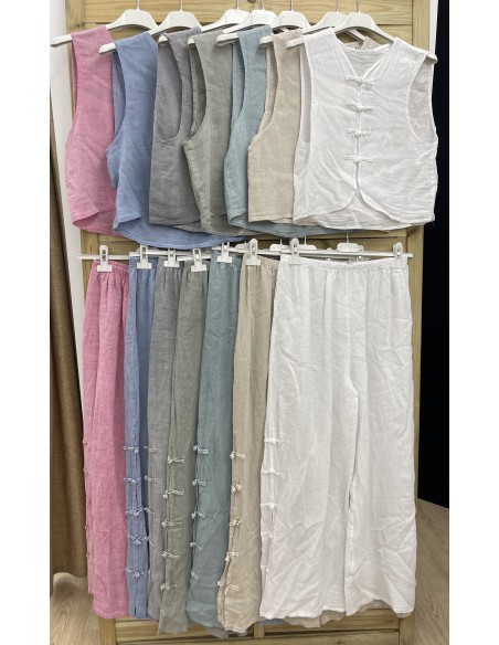 Pantalon lino con botones de nudos laterales
