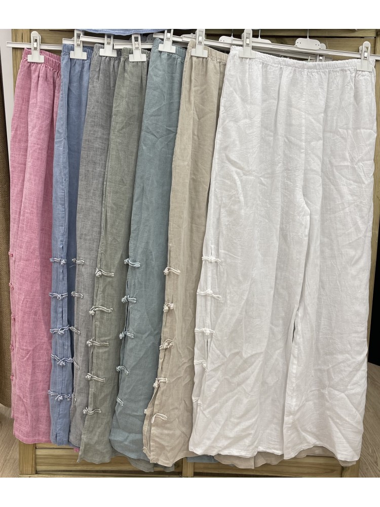 Pantalon lino con botones de nudos laterales