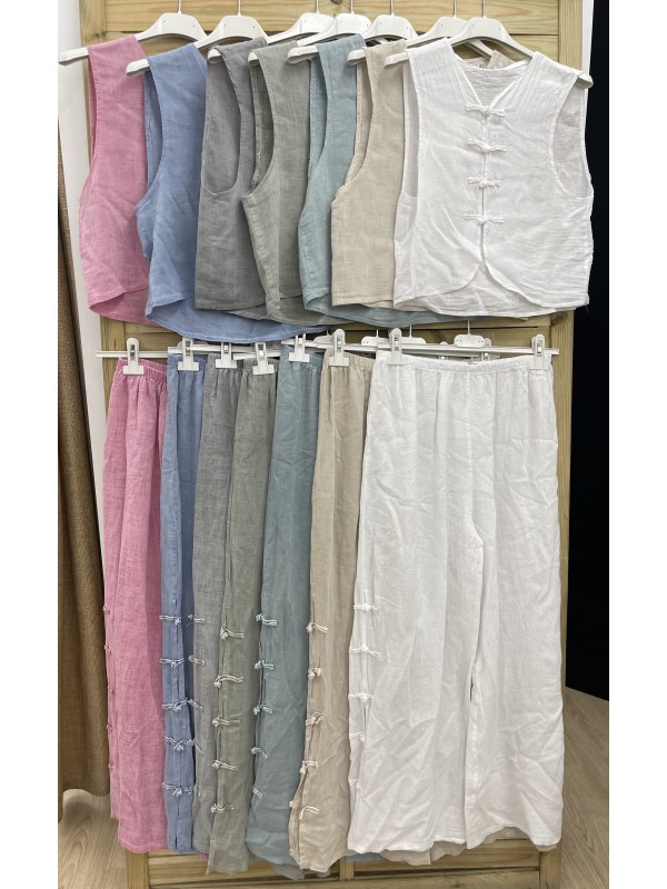 Chaleco de lino boton de nudo